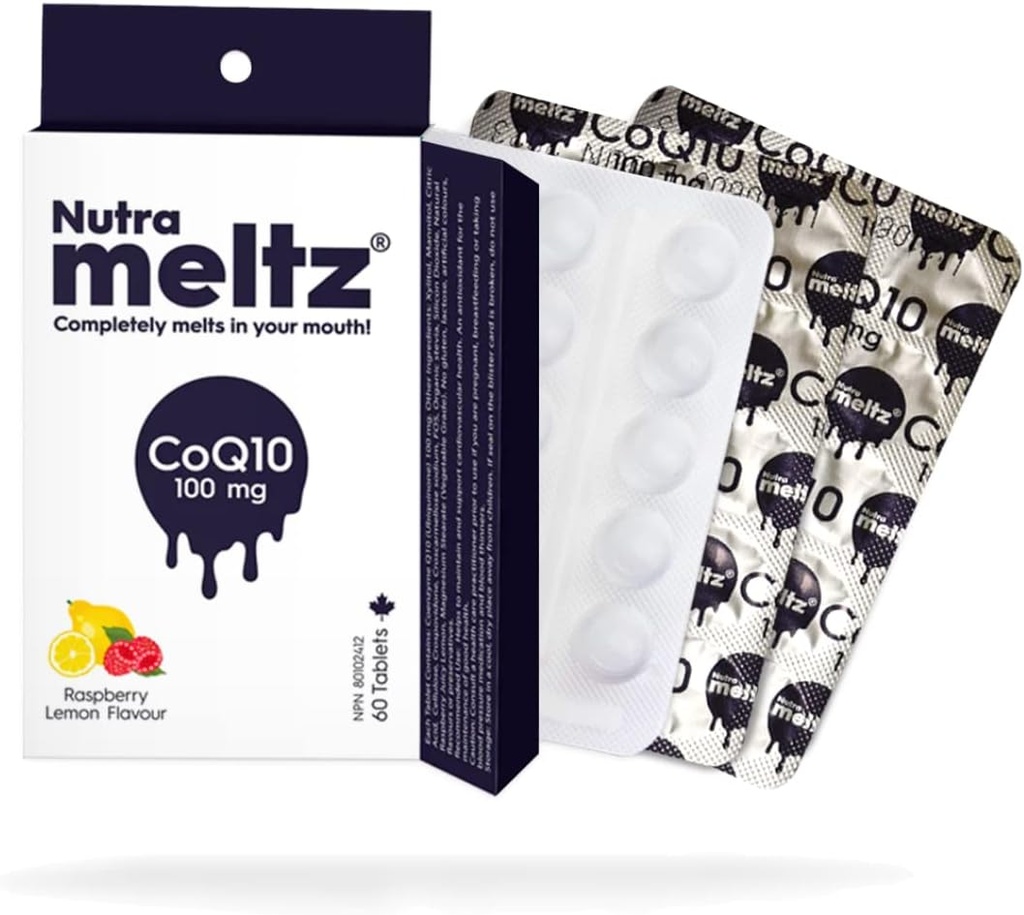 Nutra talinez CoQ10 100 mg – koencim Q10 podpira zdravje srca, izboljšuje proizvodnjo energije hitro raztapljanje tablete za encimske pomanjkljivosti – malina & limona aroma (60 tablet)