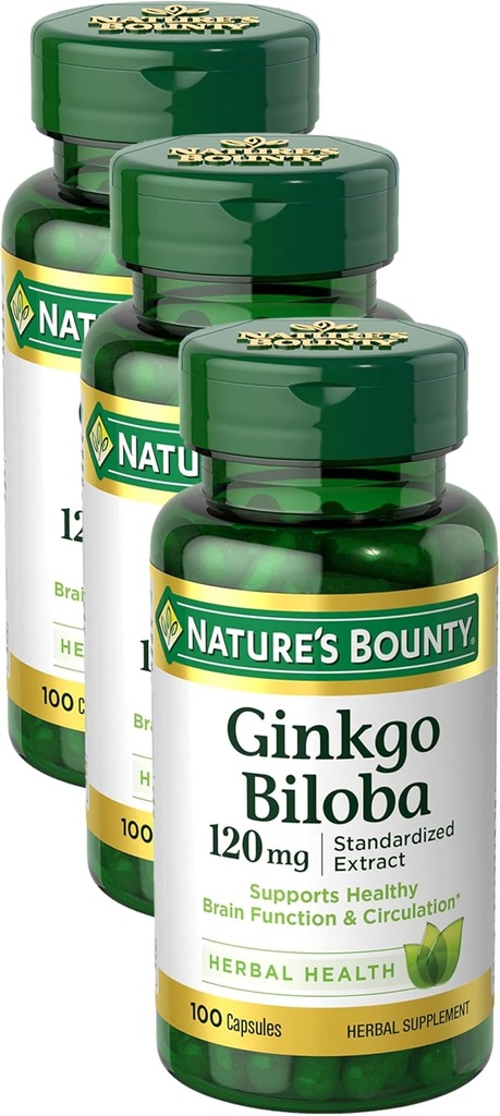 Kapsule Nature Bounty Ginkgo Biloba 120mg, podpora za spomin, podpira delovanje možganov in duševno budnost, 100 kapsul (paket po 3)