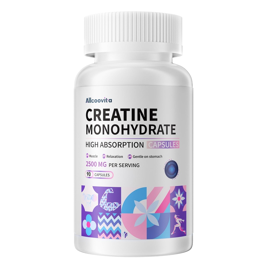 Kapsule kreatin monohidrata - 3 kapsule kreatina na odmerek, 2500 mg, brez glutena, 90 kapsul