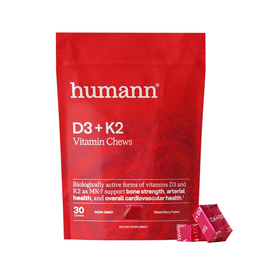 Humann Vitamin D3 Chews - Visoka moč Vitamin D 5000iu (125mcg) Pomaga podpirati zdravo razpoloženje, imuniteto, zdravje dihal in kosti, mešane jagodne arome, 30-Count