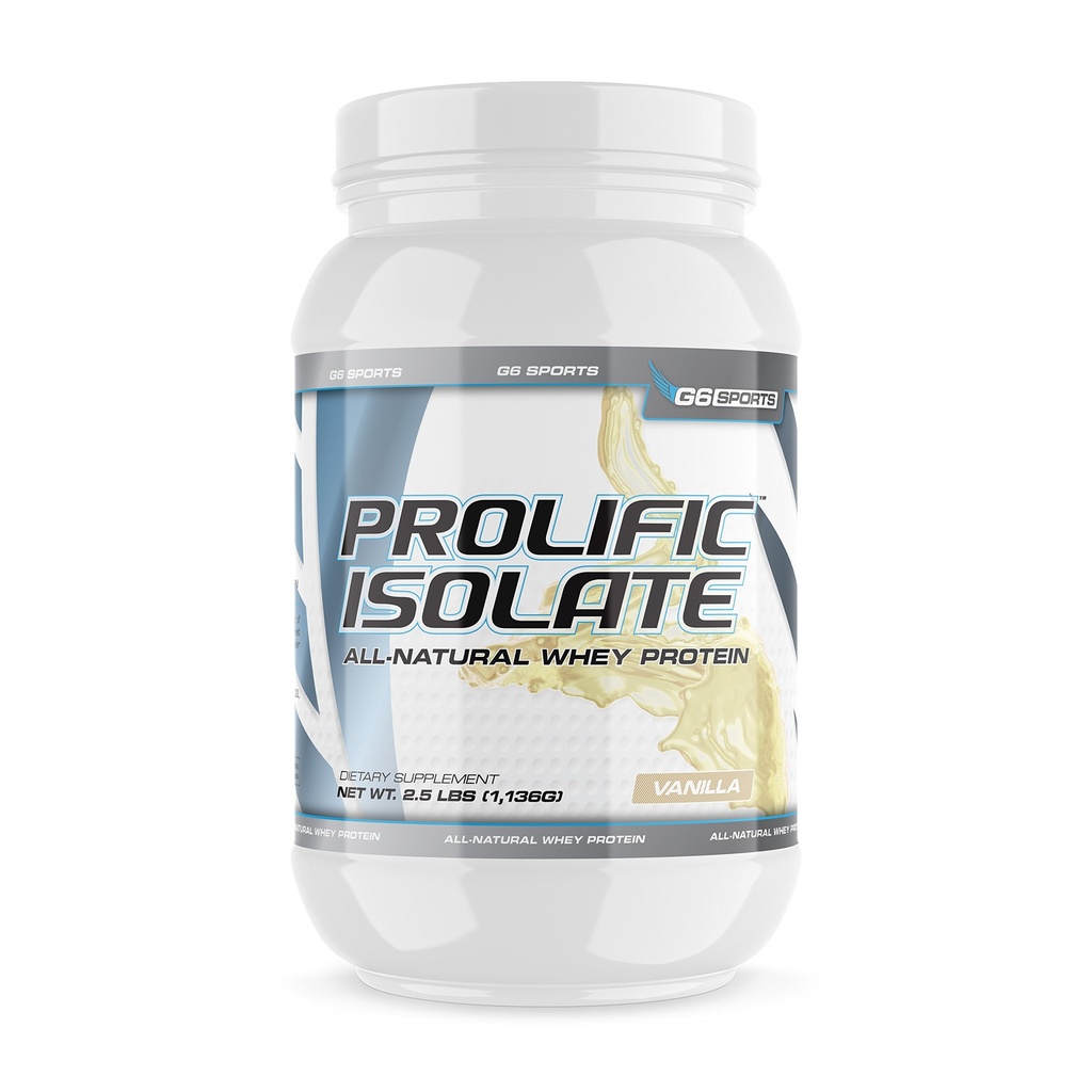 G6 Sports Nutrition Prolific Isolate All Natural Whey Protein Isolate (Brez glutena, brez laktoze, brez soje, stevia sladkana, 25g beljakovine, 100 kalorij) – 2,5 lb Jar – Vanilla