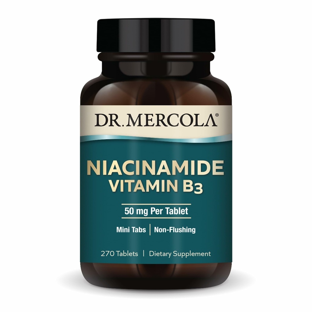 Dr. Mercola Niacinamid Vitamin B3-50 mg na tableto - podpira metabolično zdravje - ne- Flushing - Mini Tabs - Ne-GMO, Gluten-free & Soy-free - 270 Servings (270 tablet)