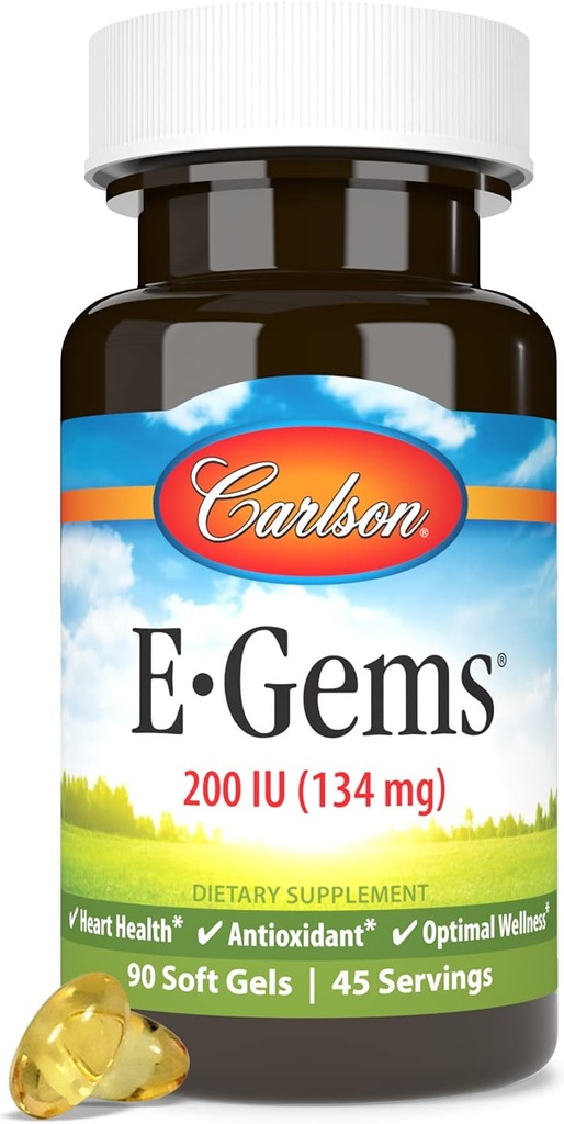 Carlson E-Gems 200 i.e. (134 mg), naravni vir vitamina E, optimalna Wellness, 90 mehkih gelov