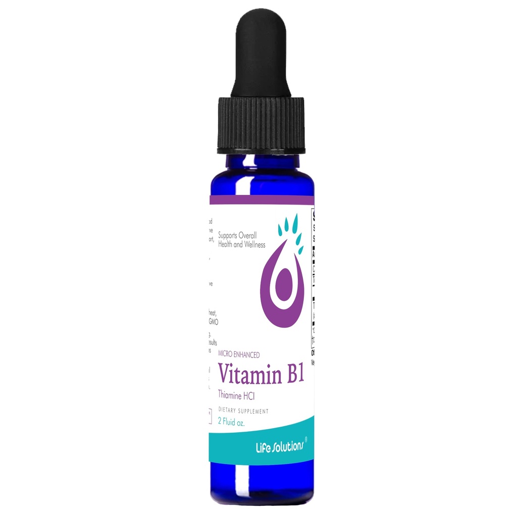 Life Solutions Vitamin B1 Dropper 2 oz - Tiamin B1 dodatek - Essential B1 Vitamini za energetsko okrepitev in podporo živčnega sistema - Tekoča formula za enostavno absorpcijo