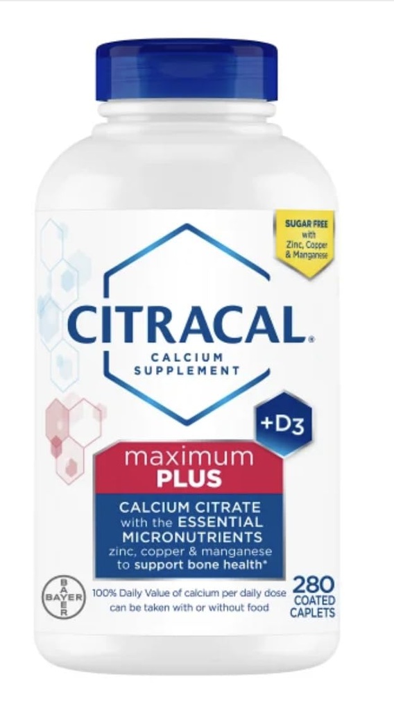 Citra-Cal+D3 dodatek z cinkom, bakerom, magnezijem, največ Plus, 280 Število