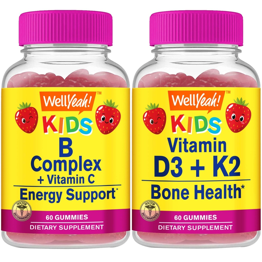 Dobro. Ja B Complex otroci + vitamin D3+K2 otroci, Gummies paket - odličen okus, Vitamin dopolnilo, Gluten brezplačno, GSO brezplačno, Žvečljivi gumi