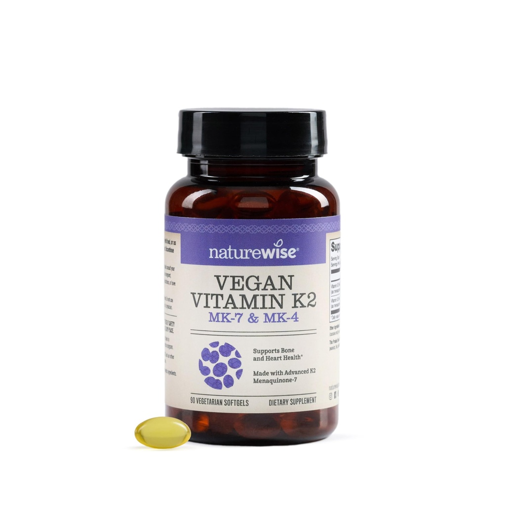 NatureWise Vitamin K2 600mcg dodatek z MK-7 100mcg & MK-4 500mcg - Izboljšana Biorazpoložljiva formula - K kompleks za zdravje kosti in srca - Vegan, Gluten Free, Non-GMO -90 Softgels[3-mesečna zaloga]