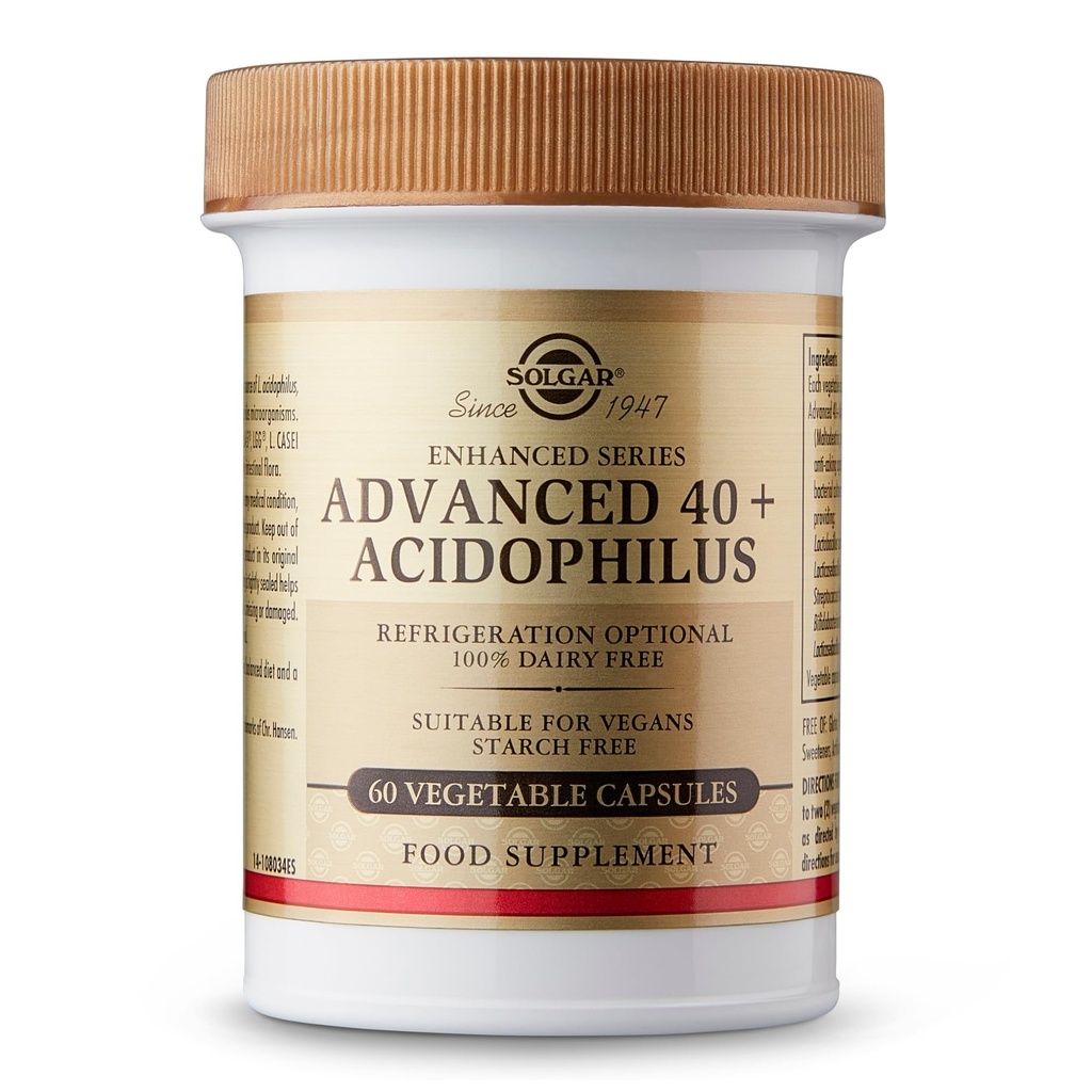 Solgar Advanced 40+ Acidophilus, 60 zelenjavnih kapsul
