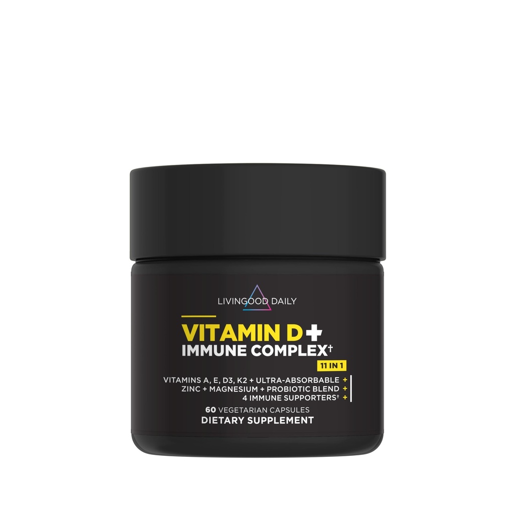 Liveood Daily Vitamin D + Imunski kompleks, izdelan iz vitamina D3 K2, cinka, magnezija, vitaminov E & A in probiotikov, Imunska podpora dopolnilo, Napredna absorpcija, Gluten brez, brez GSO, 60 kapsul