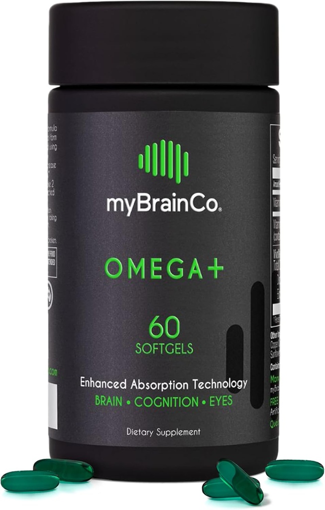 myBrainCo - OMEGA+ - EPA DHA Omega 3 Dodatek s tokotrienoli Vitamin E - Podpira zdravje možganov, kognitivne funkcije, ravnotežje razpoloženja, zdravje oči in imuniteto - Možgansko zdravje dopolnilo (60 kapsul)