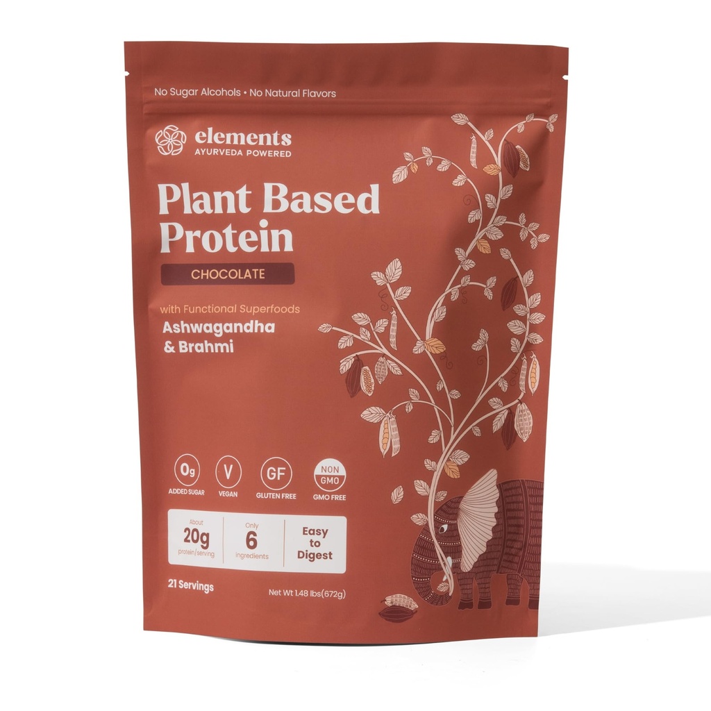 Elementi Rastlinski veganski čokoladni proteini v prahu - Nadomestni šejk iz čistega organskega rumenega graha in surovega Cacao - Keto, Dairy Free, Soy Free, Paleo in Non-GMO - 1lb - 14 Servinges