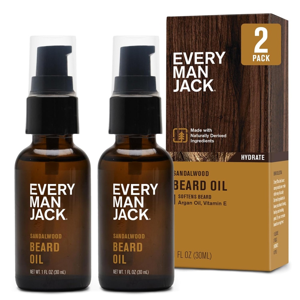 Vsak človek Jack Sandalwood Beard Oil - vlažite in omehčajte svojo brado - sprostite srbečico in kosmiče - narejene w / naravno pridobljene sestavine, kot vitamin E, arganovo olje, in borage olje - 1 oz - 2 Pack
