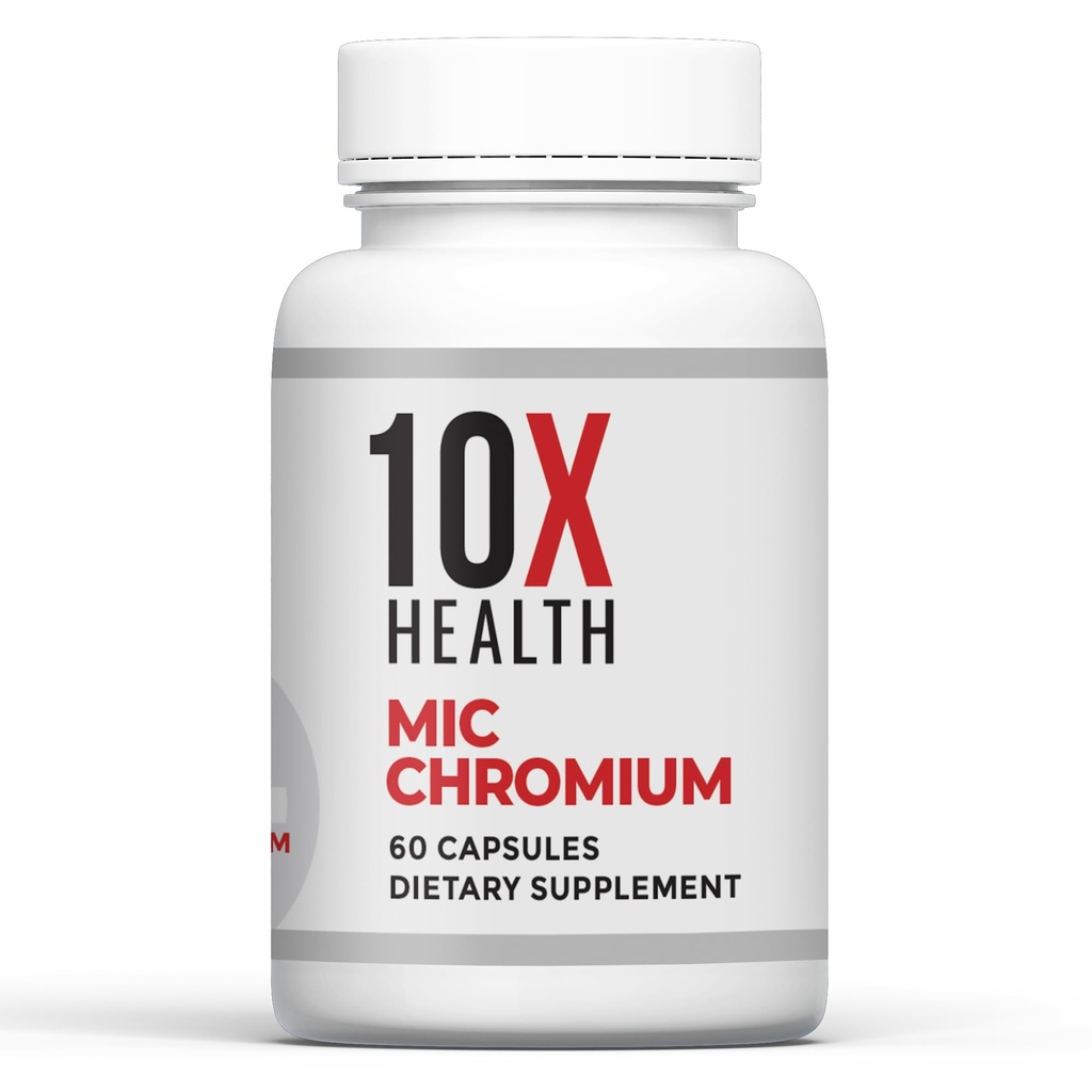 10X Health MIC Chromium Supplements - 60 kapsul - vsebuje holin inozitol & L metionin - Mineral Supplements for Daily Nutritional Support - Krom, L-Metionin, Choline Supplements