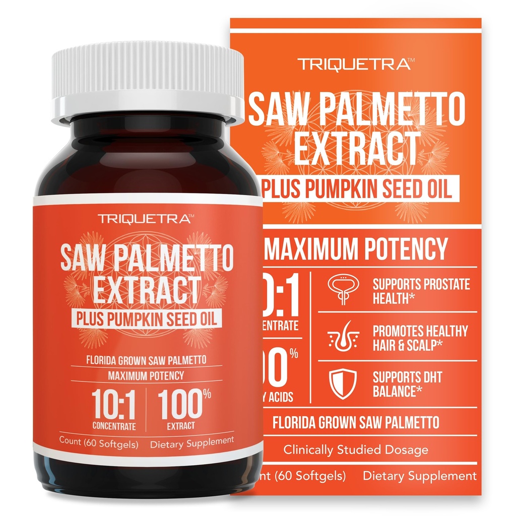 Saw Palmetto Extract – 10X Potenca, Farmacevtska stopnja Moč - Plus Bučno seme olje - Podpira Prostata zdravje, Relieves urinacija vprašanja, Podpira rast las, DHT bloker – 60 Softgels