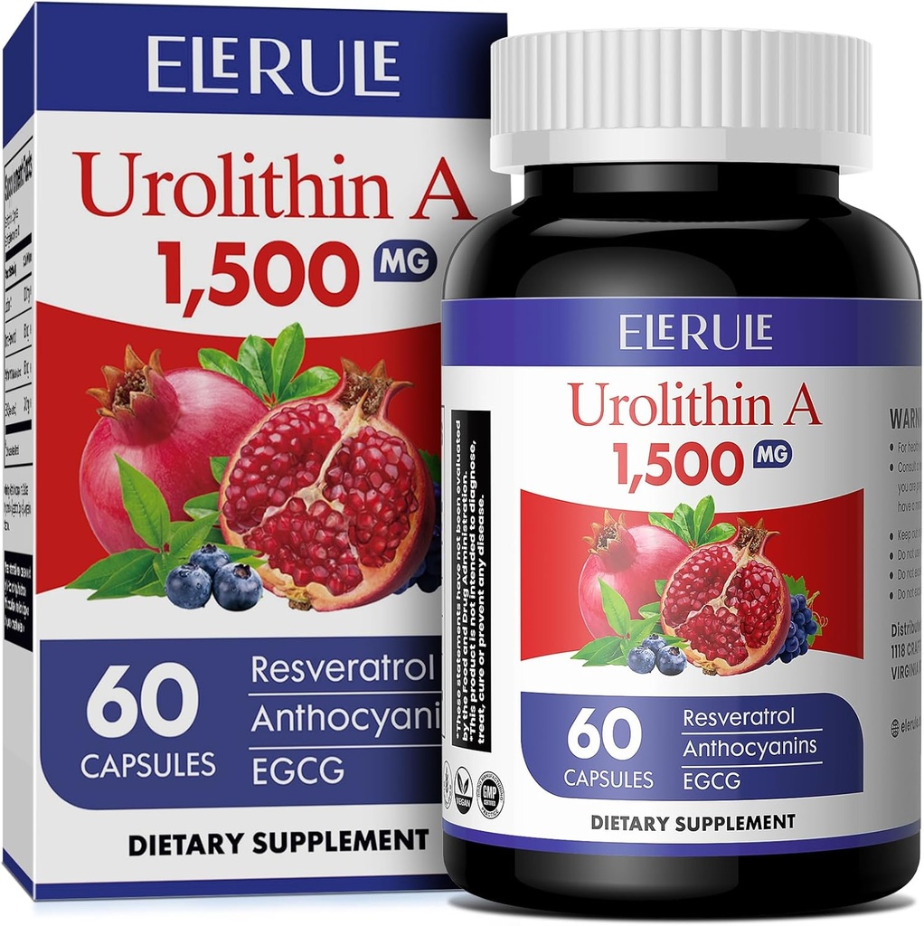 Urolitin A dodatek 1000 mg Plus Trans-resveratrol, Antocianini, Zeleni čaj, Spodbujanje zdravega staranja,Podpore Celična in energija za moške in ženske, 60 kapsul-56
