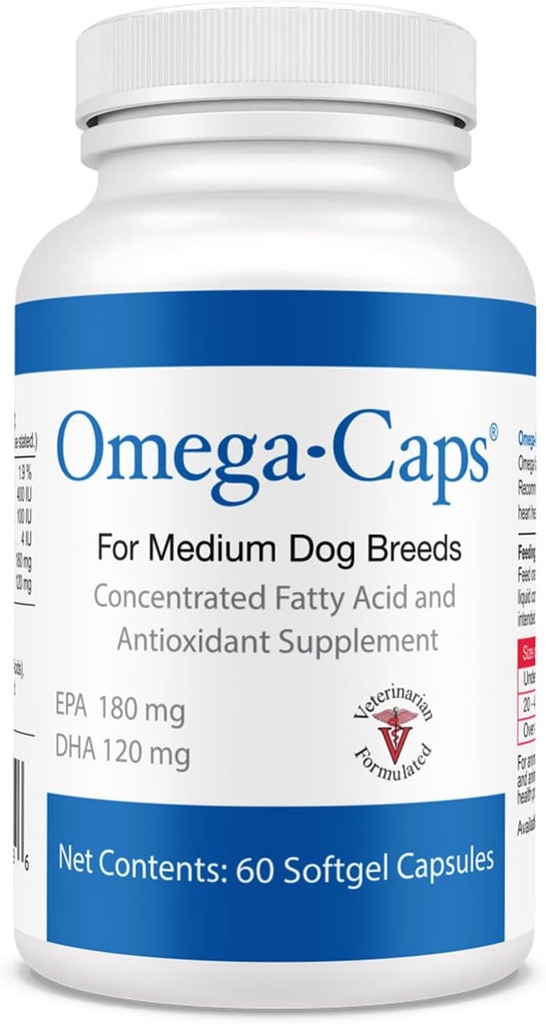 Kapice Omega za srednje pasje pasme - omega 3, vitamini, minerali, antioksidanti - podpirajo imunski sistem, sklepe, srce in možgane - 60 kapsul mehkega gela