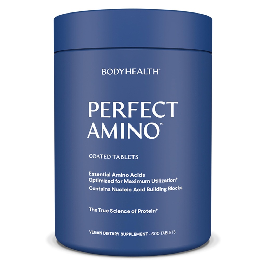BodyHealth PerfectAmino (600 ct) Enostavno za pogoltniti tablete, esencialne aminokisline dodatek z BCAA, Veganske beljakovine za pred/post vadbe in okrevanje mišic z lizinom, triptofanom, levcinom, metioninom
