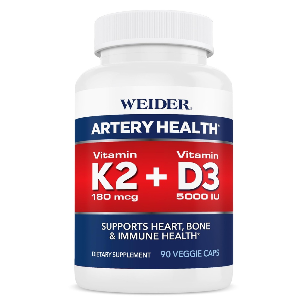 Weider Artery Health Supplement, vitamin K2 (180mcg) in vitamin D3 (5000iu), 90 Veggie kapsule
