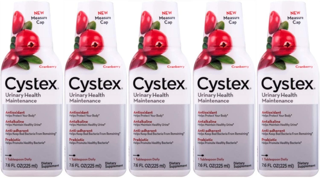 Cystex UTI Prebiotic Cranberry Liquid, Sein Tract Podpora z D-mannose, Vitamin C, in Bromelain, 7.6 FL OZ (Pack of 5)