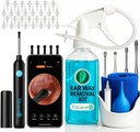 Uho Wax Odstranjevalno orodje z ušesno kamero Tilcare - Uho namakanje Flushing sistem za odrasle in otroke - Popolno čiščenje ušesa Kit - Vključuje Basin, Brizgo, Curette Kit, Brisače in 30 Odstranljivi nasveti