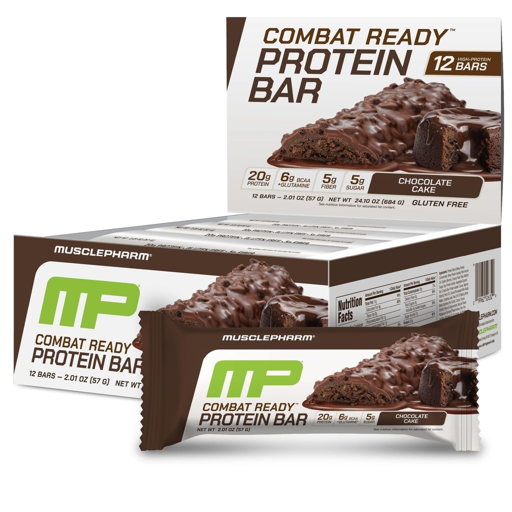 MusclePharm Combat Sport Bar, Chocolate Cake Flavor High Protein Bars, Combat Cravings, Fuel Performance & Meet Energy Povpraševanje, 20g Beljakovine iz sirotkinih beljakovin, 5g Fiber, Gluten Free, 12 Barov