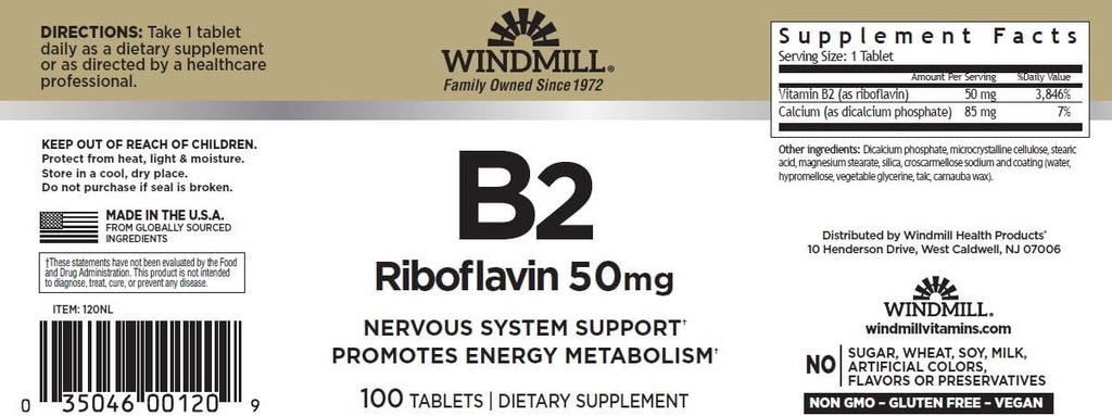 Vetrnice Vitamin B-2 50 mg Tablete - 100 ea (6 pakiranj)