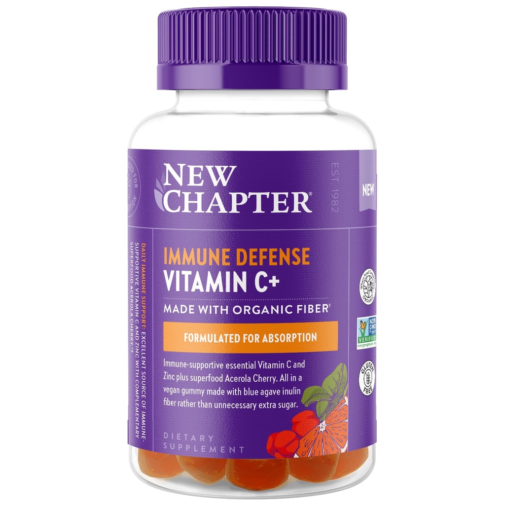 Novo poglavje Vitamin C+ Gumies – 35% manj sladkorja§, Odličen vir vitamina C, Dva dnevna Gumija za imuno podporo z Acerola Cherry, Vegan, Non-GMO, Gluten Free, Citrus arome, 60ct