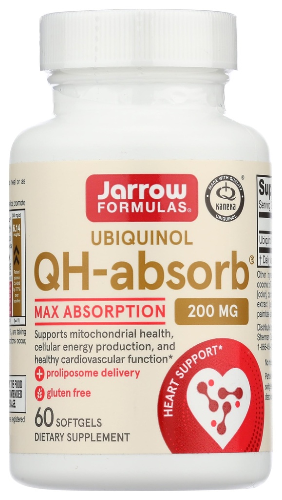 Jarrow Formule QH-absorb 200 mg - 60 Softgels - visoka absorpcija Co-Q10 - Aktivna antioksidantna oblika Co-Q10 - Podpira Mitohondrijsko proizvodnjo energije in kardiovaskularno zdravje - 60 Servisi