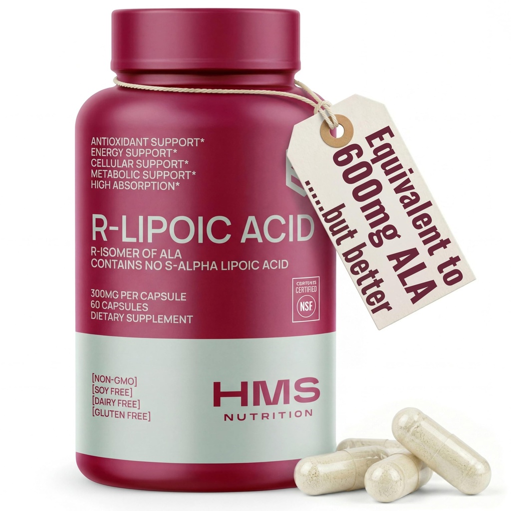 Stabilizirana R-lipojska kislina 300 mg na serviranje, R Alpha lipoična kislina ALA dodatek antioksidant za živčevje, energija in metabolizem podpora, NSF Certified Supplements, Non-GMO & Vegan,60 Kapsule, 2 Mesec oskrbe