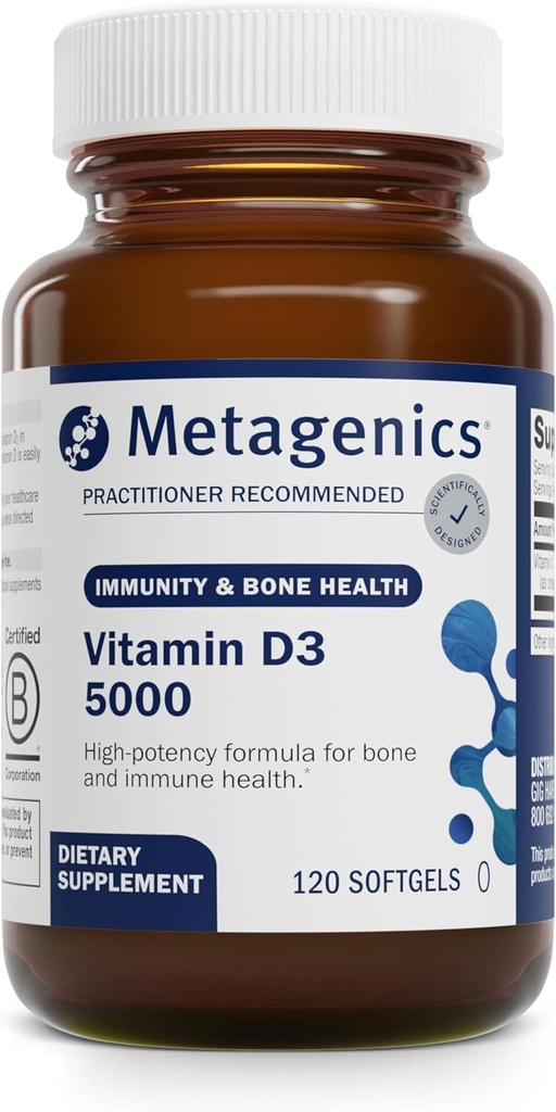 Metageneze Vitamin D3 5000 - za podporo imunskemu sistemu, zdravje kosti in srca* - Visoka jakost Vitamin D - Non-GMO - Gluten-free