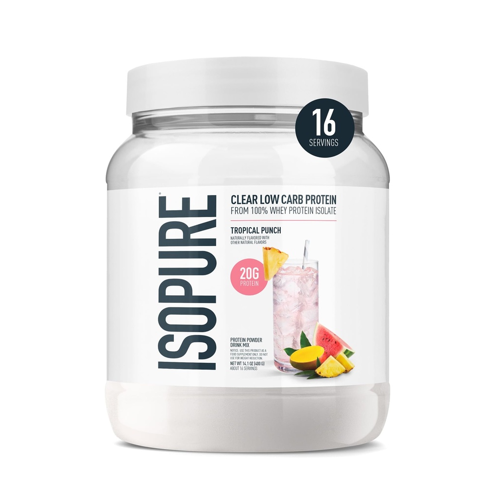 Izopur čisti sirotkini izolati v prahu, laktoza brez glutena, naravno aromatiziran, tropski punch, 20g beljakovine na serviranje, 14,1 Oz, 16 serviranja (Packageing May Vary)