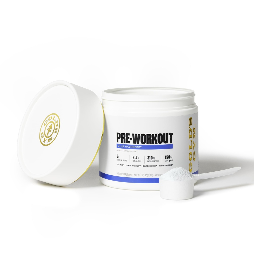 Gold's Gym Nutrition Pre-Workout Powder | Soy-Free, Keto, Vegan Premium Flavor Pre-Workout with Natural Caffeine, L-Citrulline, Alpha GPC, Beta-Alanine, and Antioxidants, 20 Servings (Blue Raspberry)