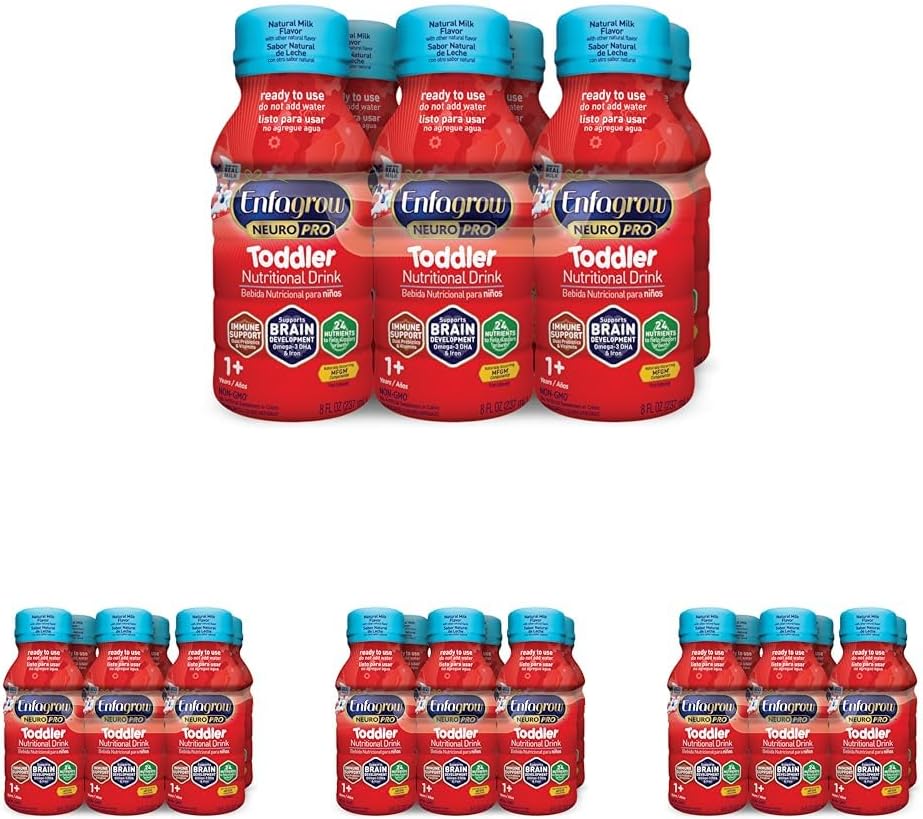 Enfagrow NeuroPro Toddler Nutritional Drink 8 fl. oz. Pripravljen za uporabo (6 steklenice) Prebiotiki za imuno podporo, DHA za razvoj možganov, železa, non-GMO, Natural Milk Flavor (Toddler naslednji korak) Enfamil