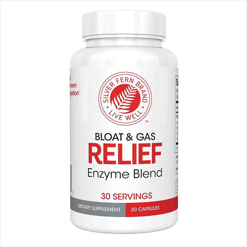 Silver Fern Bloat & Plin Relief Prebavne Enzyme Mešanica - 1 steklenica = 30 Servisi - FODMAP & Bloating digestion dodatek s tolerazo L, pektinaza & več (1 steklenica)