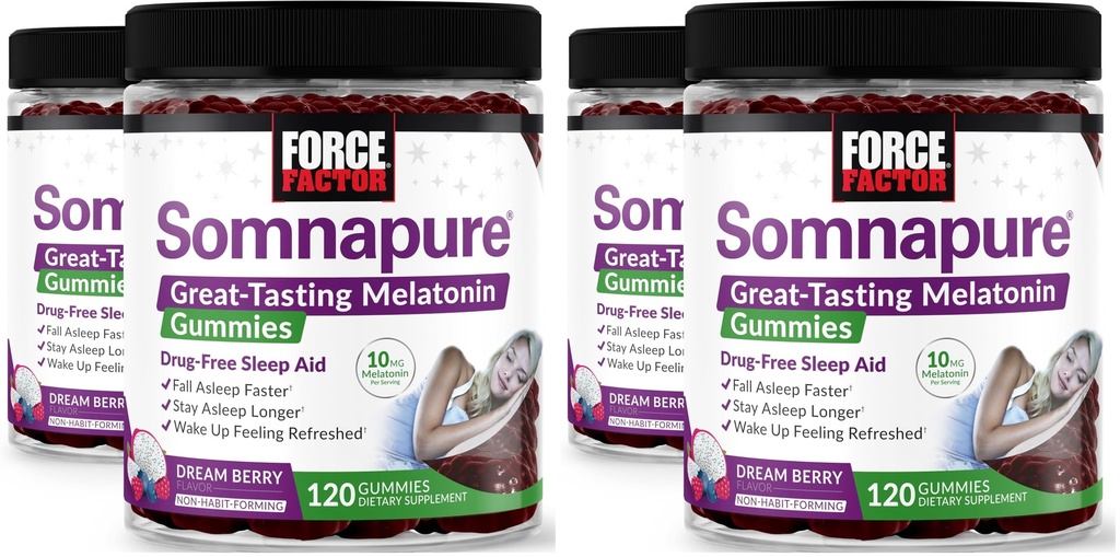 Sila Factor Somnapure Gumies z Melatonin, Podpora za spanje brez zdravil za odrasle z občasno nespečnostjo, Dream Berry Flavor, 120 Število (Pack 4)