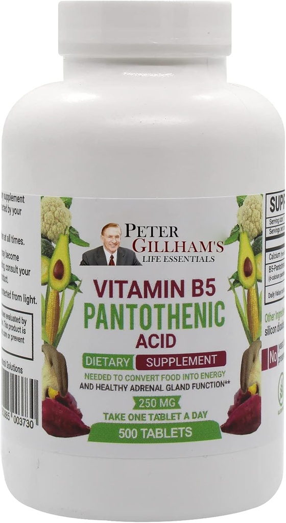 Peter's Choice B5 Pantotenska kislina 250mg 500 Tablets Energetska podpora Dodatek