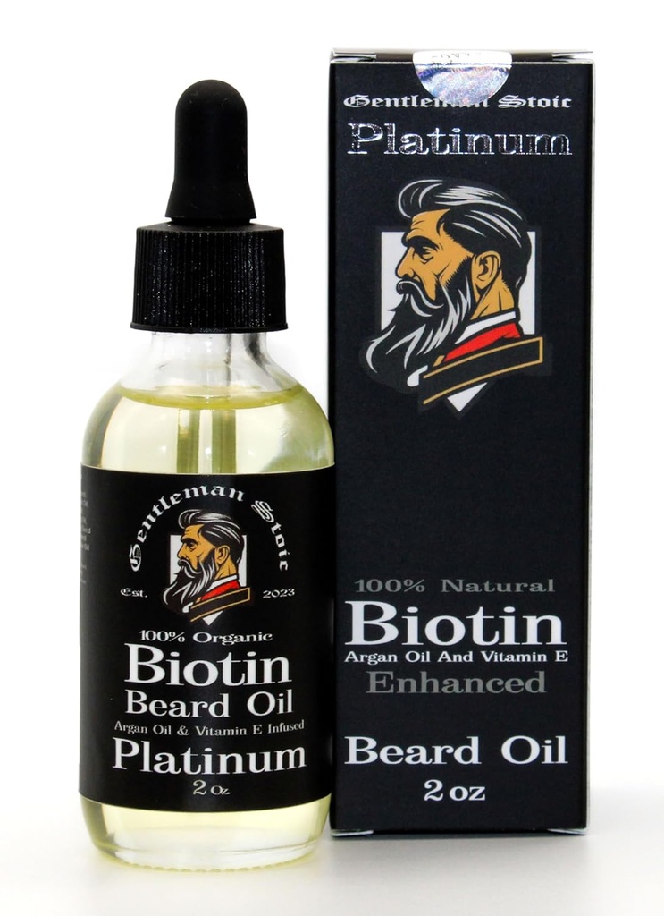 Platinum Bradato olje za moške – Naravni Biotin Izboljšana Brada rast olje - Argan & Vitamin E – Mehkužci in kontrole – Brada rast olje za moške - Spiced Vanilla Scent (2oz – Pack po 1)