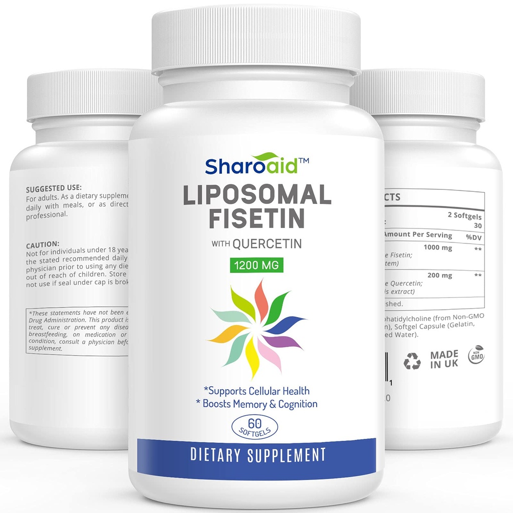 Liposomski Fisetin s quercetin dopolnila 1200 mg na serviranje, visoka absorpcija Polifenoli Antioksidanti za ženske, Moški, Ne- GMO, Gluten-free,1 steklenička-60 softgels