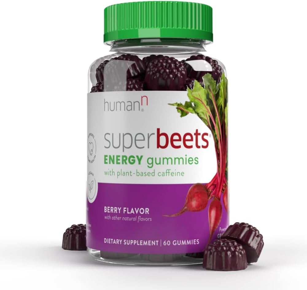 HumanN SuperBeets Energy Gummies - Quick Energy & Mental Focus - Pomoč povečanje dušikovega oksida - Podpira zdrav krvni tlak in kroženje Podpora - Antioksidant, Non-GMO - Berry Flavor, 60 Count