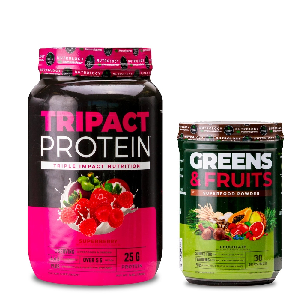 Nutrologija TRIPACT Protein Powder, 7-v-1 Zamenjava obroka Shake, Superberry (40 servingov) Zelenice in sadeži Powder-naravni izvor superhrana, čokolada (30 servingov)