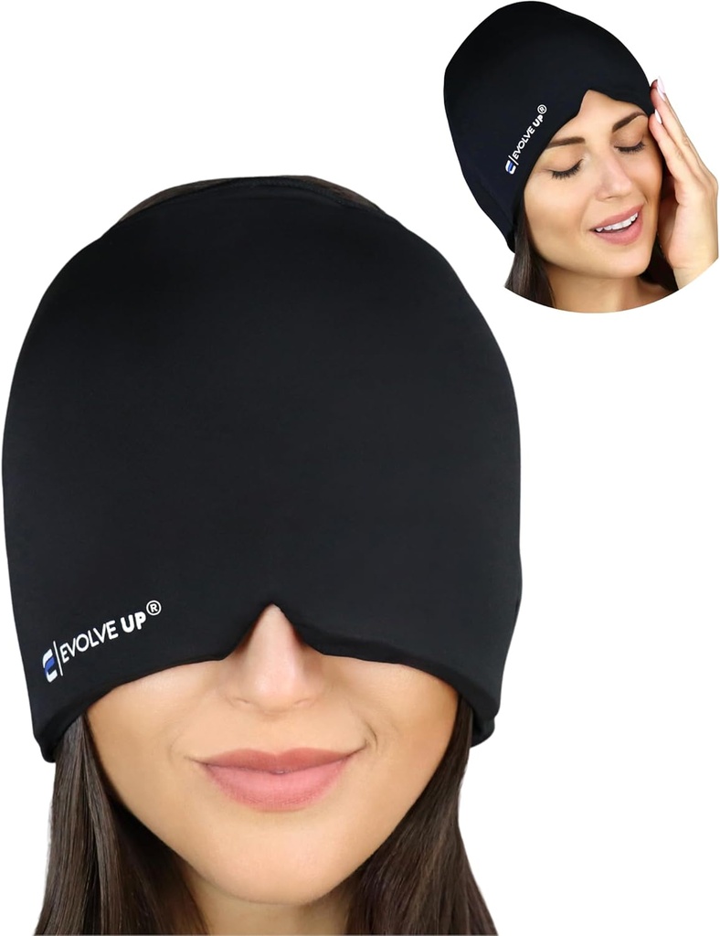 Hitro delujoča Migrena Relief Cap - zasnovan za migrena, Sinus Tension Glavobol Relief, Dvoslojna gel Ledena maska, Terapevtska Migrena maska - Hladno in vroče stiskanje, ena velikost ustreza vse