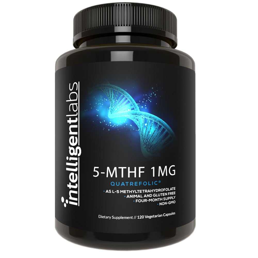 Inteligentni laboratoriji 1MG 5-MTHF metilfolat, 120 kapsul, 120 dni dobave, najboljša vrednost Folna kislina dodatek kot Quatrefolic, Aktiviran Folat, 1MG = 1000mcg, 5 metiltetrahidrofolat