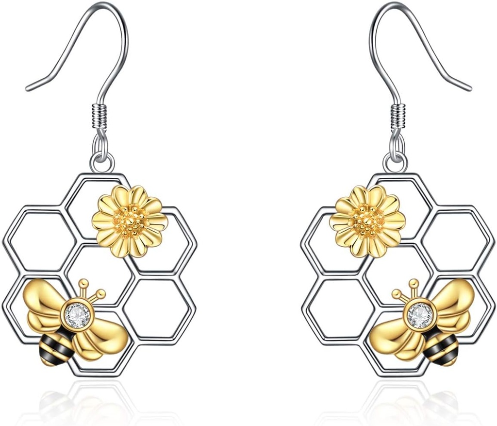 Čebelji uhani LUHE za ženske 925 Sterling srebrni Bumble uhani s honeycomb medeninasti nakit Dangle Darila za ženske