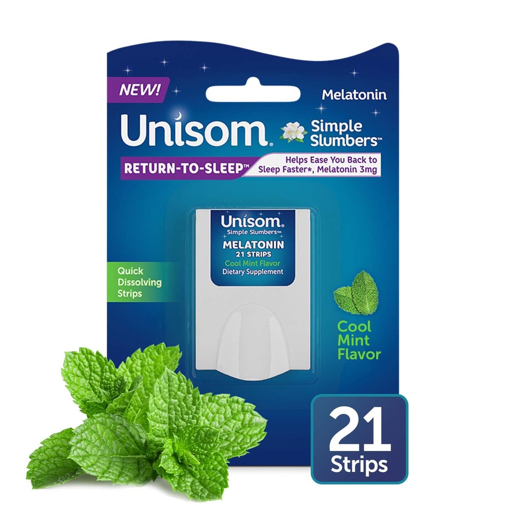 Enokom Preprosti Slumbers Vrnitev v spanje Raztapljanje trakovi 21-Count, Melatonin 3mg, Cool Mint