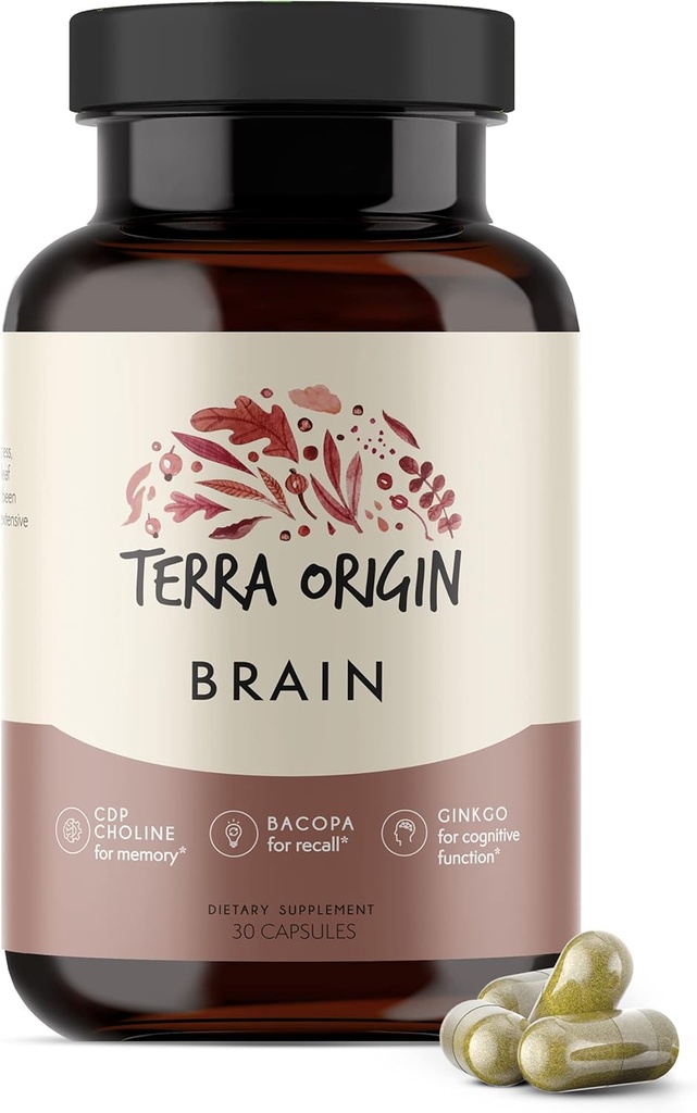 Terra Poreklo, Zdravi možgani Dopolnilo, Kapsule, 30 Serving, s CDP Choline, Ginkgo Biloba Extract, in Bacopa - za zdravo um, Izboljša spomin, Odpoklic in funkcijo
