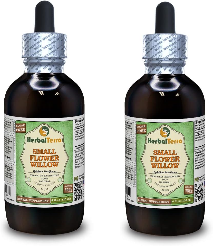 Majhna rožnata vrba (Epilobium parviflorum) glicerit, posušen zeliščni brezalkoholni tekoči ekstrakt (Brand Name: HerbalTerra, Ponosno izdelan v ZDA) 2x4 fl.oz (2x120 ml)