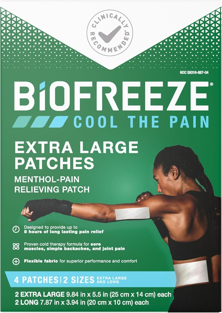 Biofreeze Čez noč XL Pain Relief patches, Artritis Pain Reliever, Koleno in bolečine v spodnjem delu hrbta Relief Patch, Rane Muscle Relief, Pain Pain Relief, FSA upravičen, 4 Biofreeze Menthol obliži