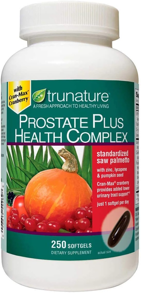 TruNature Prostate Plus Health Complex - žaga Palmetto z cinkom, likopenom, bučnim semenom - 250 softgels