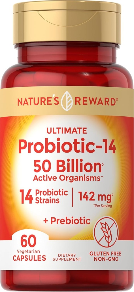 Probiotiki s prebiotiki - 60 kapsul - 142 mg - 50 milijard aktivnih organizmov - vegetarijanski, ne-GMO & Gluten brezplačno dodatek - z nagrado narave
