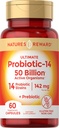 Probiotiki s prebiotiki - 60 kapsul - 142 mg - 50 milijard aktivnih organizmov - vegetarijanski, ne-GMO & Gluten brezplačno dodatek - z nagrado narave